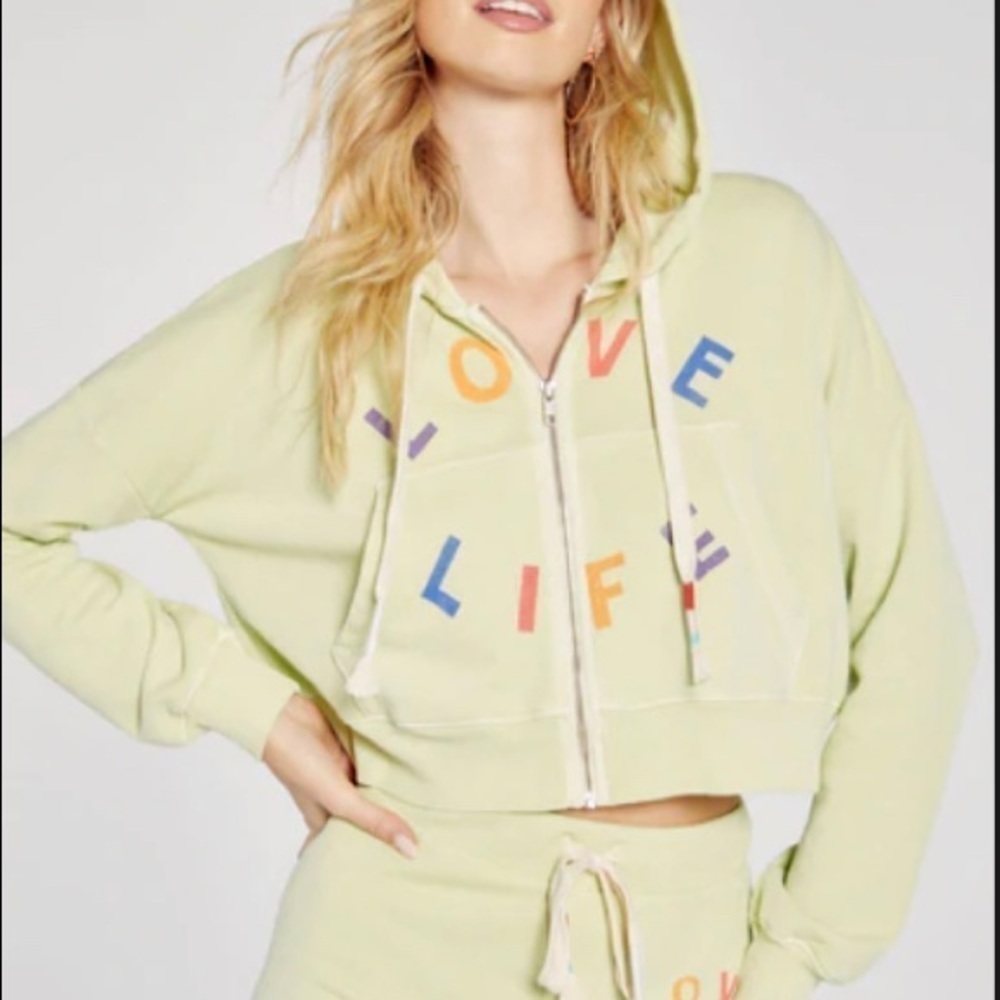 WILDFOX LOVE LIFE KINLEY HOODIE CROP SHADOW LIME XS